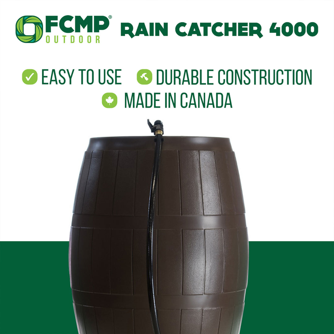 FCMP Outdoor RC4000 50 Gallon Outdoor Rain Water Catcher Barrel Container, Brown