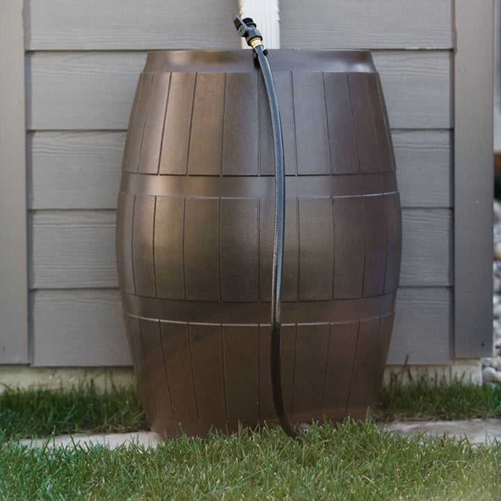 FCMP Outdoor 50-Gallon BPA Free Home Rain Water Catcher Barrel, Brown (4 Pack)