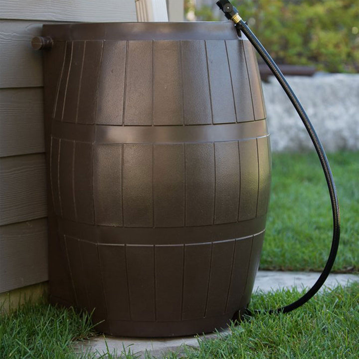 FCMP Outdoor 50-Gallon BPA Free Home Rain Water Catcher Barrel, Brown (4 Pack)