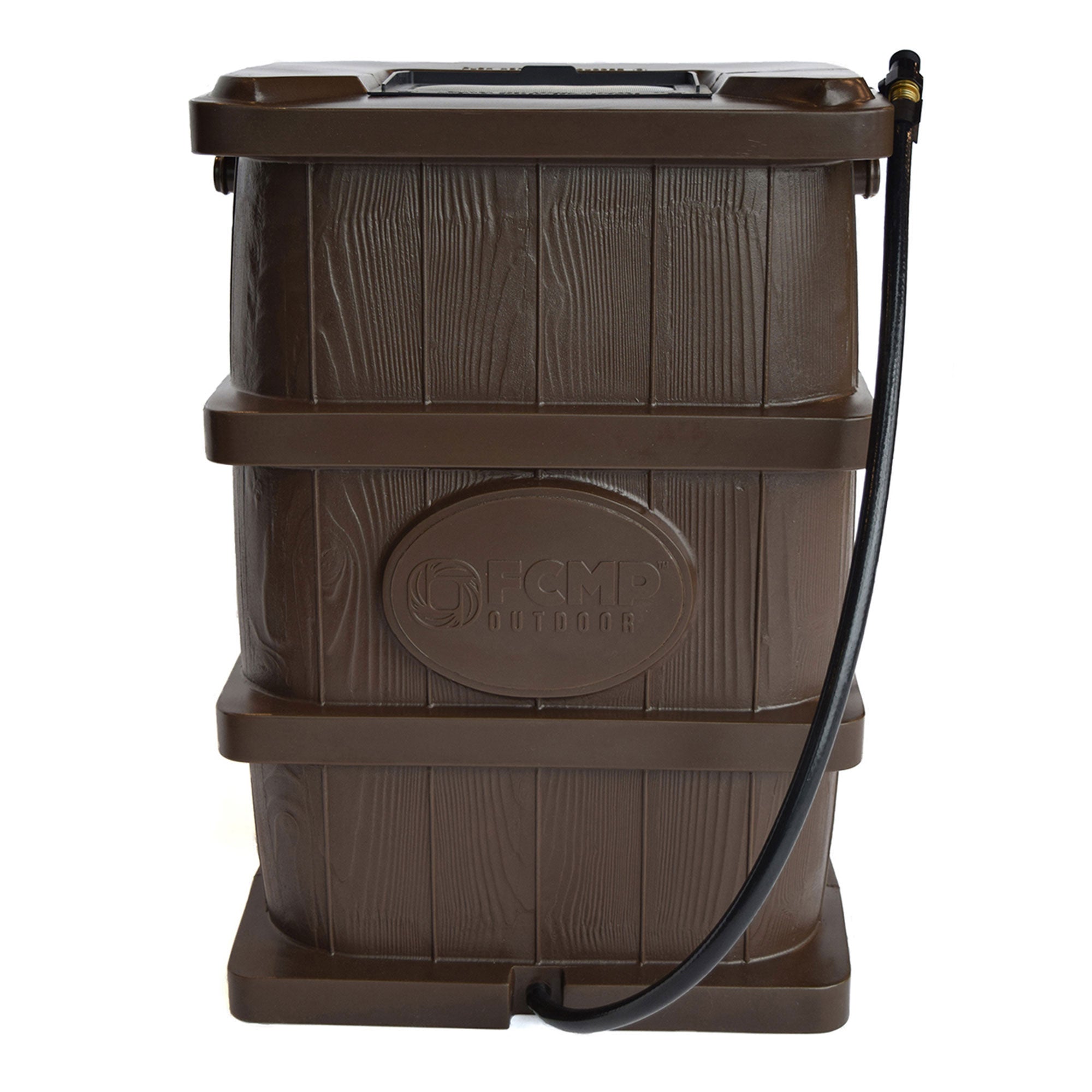 FCMP Outdoor WG4000 Home Outdoor Wood Grain Rain Water Catcher Barrel, Brown (Refurbished)