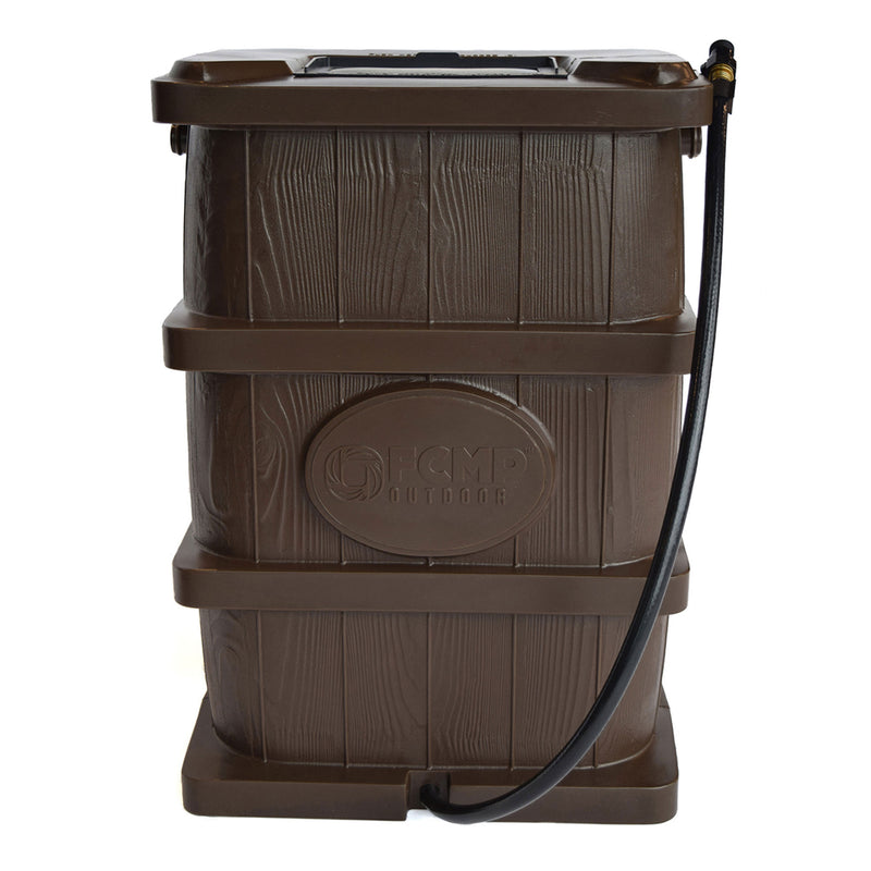 FCMP Outdoor WG4000 45 Gal Wood Grain Rain Water Catcher Barrel Container, Brown