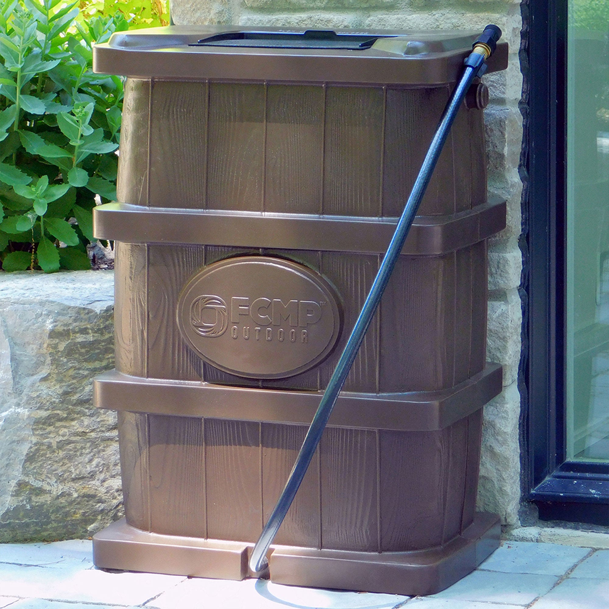 FCMP Outdoor Home Outdoor Wood Grain Rain Water Catcher Barrel, Brown(For Parts) - VMInnovations