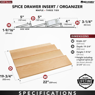 Rev-A-Shelf 22'' Kitchen Drawer Organizer Insert Spice Rack Three-Tier, 4SDI-24