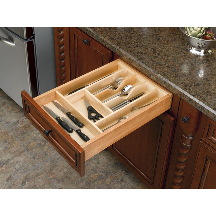 Rev-A-Shelf 7 Cutlery Compartment Tray Cabinet Insert Short, Wooden, 4WCT-1SH