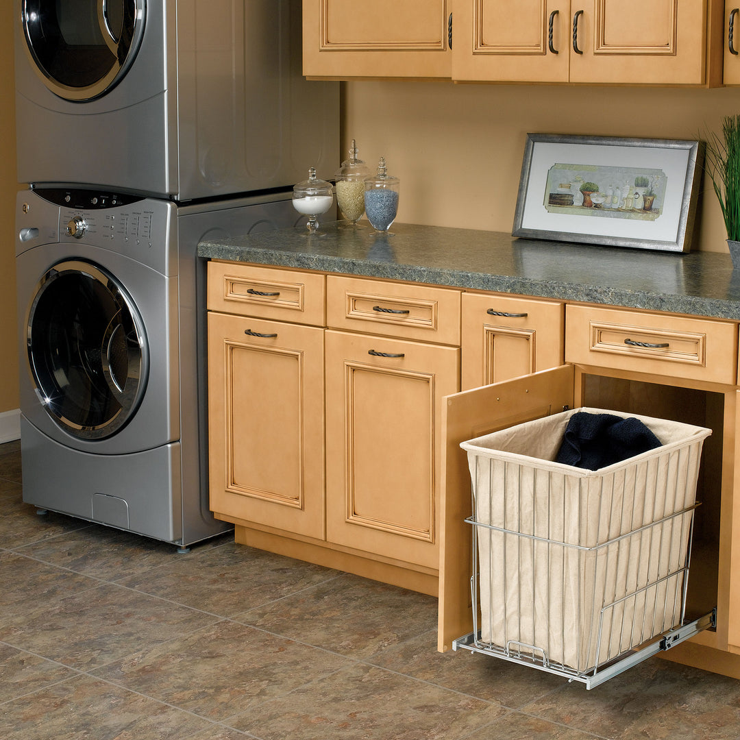 Rev-A-Shelf 20'' Pullout Wire Basket Clothes Hamper, Chrome, HRV-1520 S CR