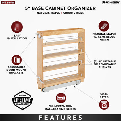 Rev-A-Shelf 448-BC-5C 5" Pullout Wood Kitchen Cabinet Organizer Rack (Open Box)