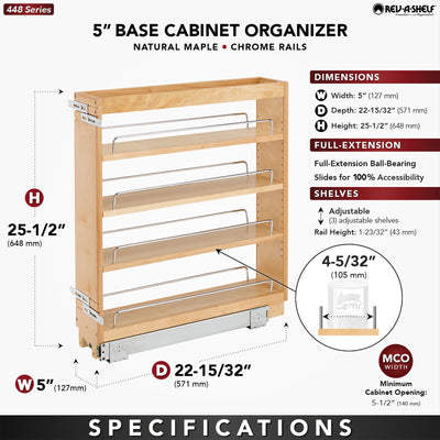 Rev A Shelf 5 in Pull Out Wood Base Kitchen Cabinet Organizer Maple (Open Box)