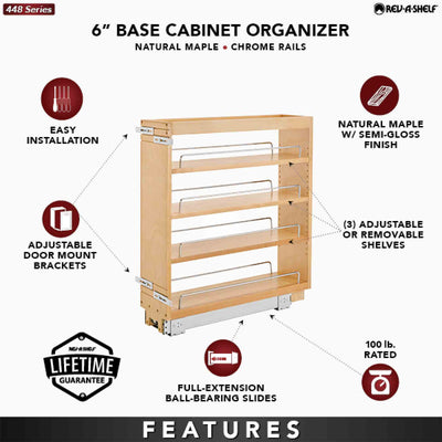 Rev-A-Shelf 448-BC-6C 6.5" Pullout Kitchen Cabinet Organizer Rack, Maple (Used)
