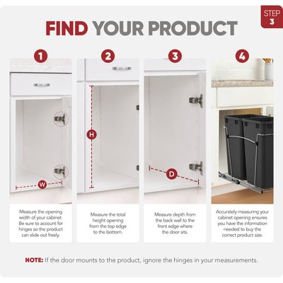 Rev-A-Shelf Cabinet Door Mount Kit and Pullout Trash Can, 27 Quarts, Black - VMInnovations