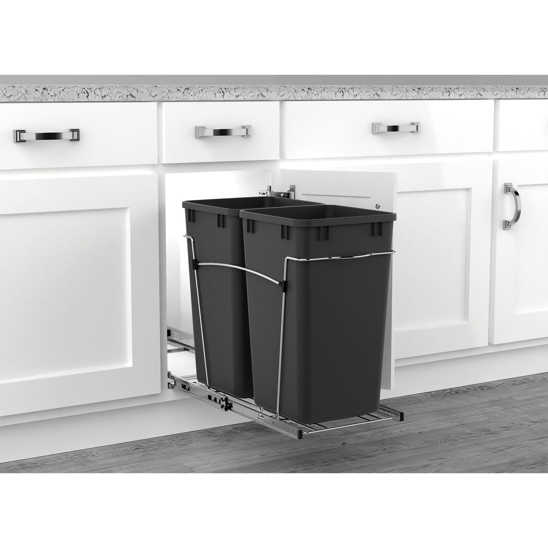 Rev-A-Shelf Double Pullout Trash Can 27 qt. for Kitchen, Black, RV-15KD-18C S - VMInnovations