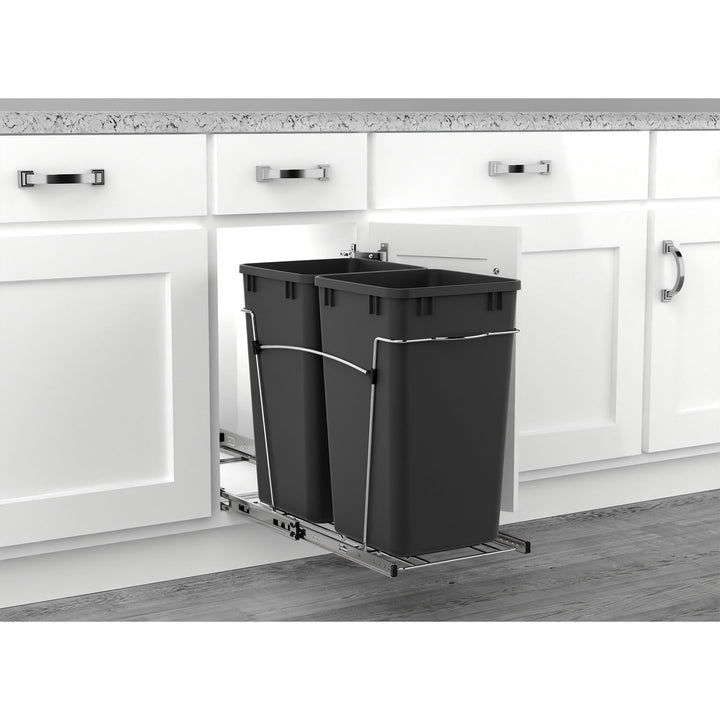Rev-A-Shelf Double Pullout Trash Can 27 qt. for Kitchen, Black, RV-15KD-18C S - VMInnovations