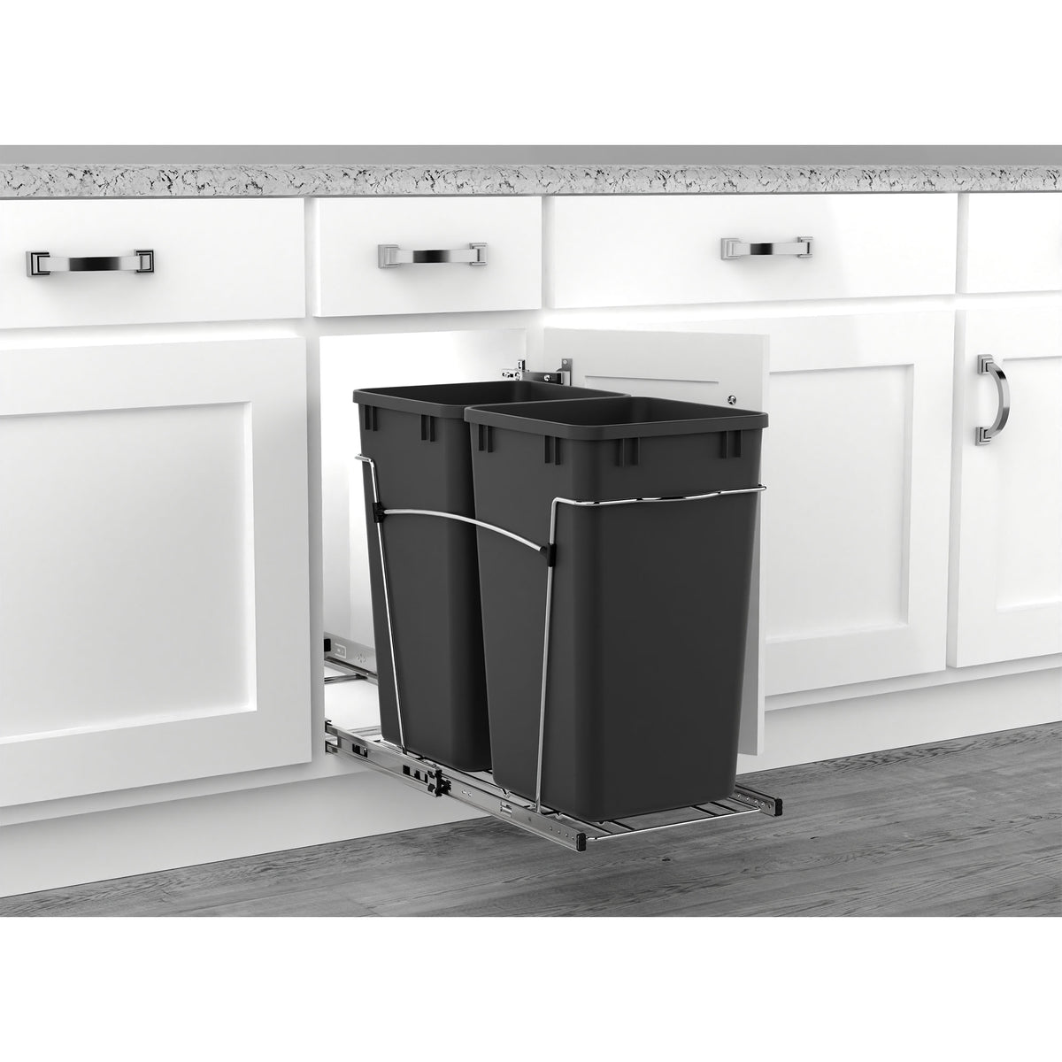 Rev-A-Shelf S Double 27 Quart Pullout Waste Bin Container, Black (Used)