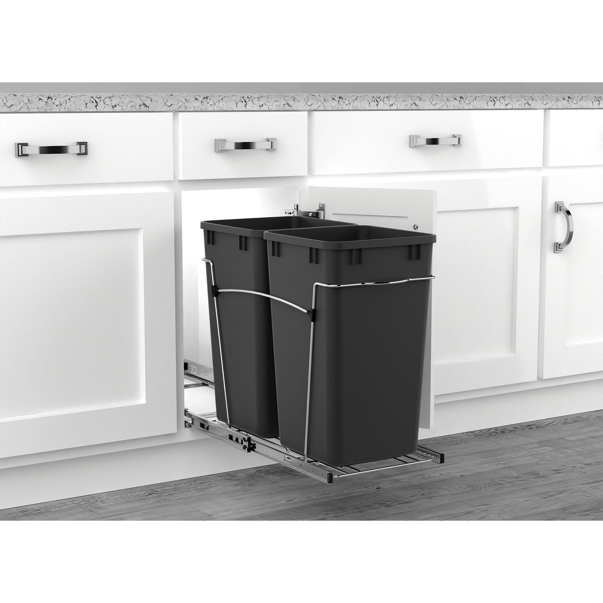 Rev-A-Shelf Double 27 Quart Pullout Waste Bin Container, Black (Used)