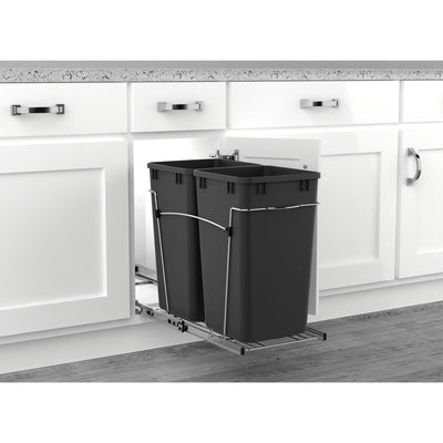 Rev-A-Shelf S Double 27 Quart Pullout Waste Bin Container, Black (Damaged)