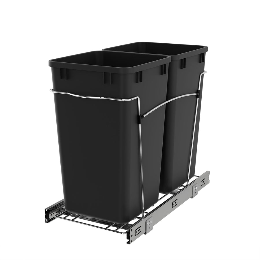 Rev-A-Shelf Double Pullout Trash Can 27 qt. for Kitchen, Black, RV-15KD-18C S - VMInnovations