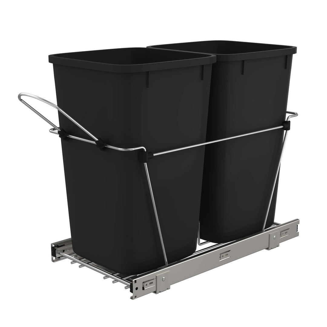 Rev-A-Shelf Double Pullout Trash Can 27 qt. for Kitchen, Black, RV-15KD-18C S