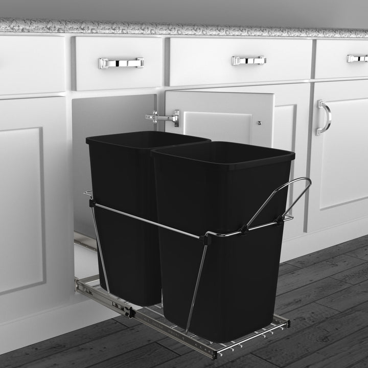 Rev-A-Shelf Double Pullout Trash Can 27 qt. for Kitchen, Black, RV-15KD-18C S