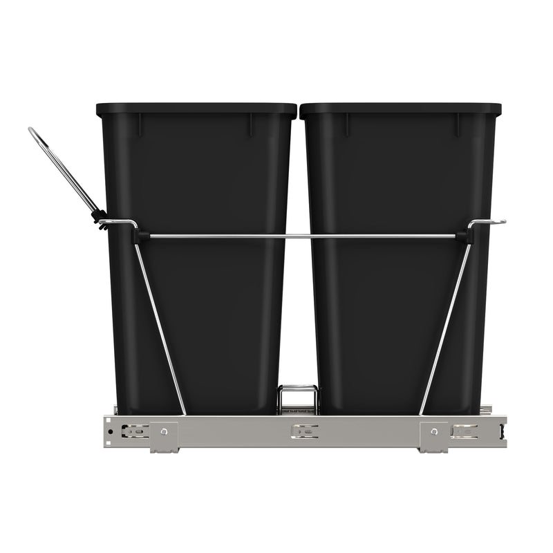 Rev-A-Shelf Double Pullout Trash Can 27 qt. for Kitchen, Black, RV-15KD-18C S