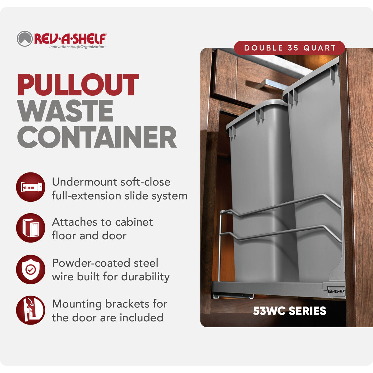 Rev A Shelf  Double 35 Qt Undermount Pullout Waste Container (Open Box) (2 Pack)