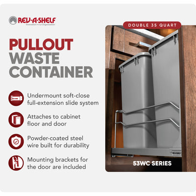 Rev A Shelf  Double 35 Qt Undermount Pullout Waste Container (Open Box) (2 Pack)