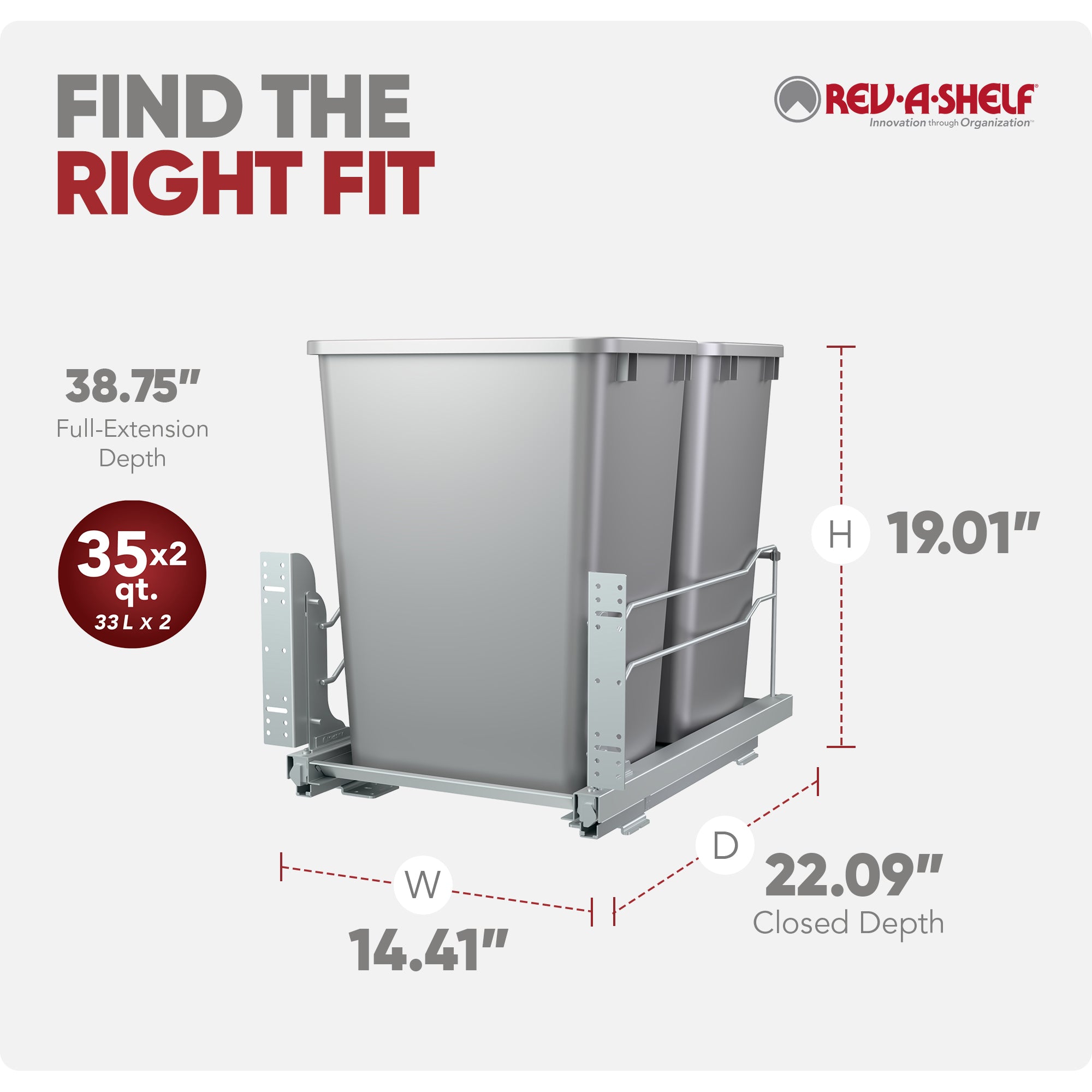 Rev A Shelf Double 35 Quart Undermount Pullout Waste Container (Used)