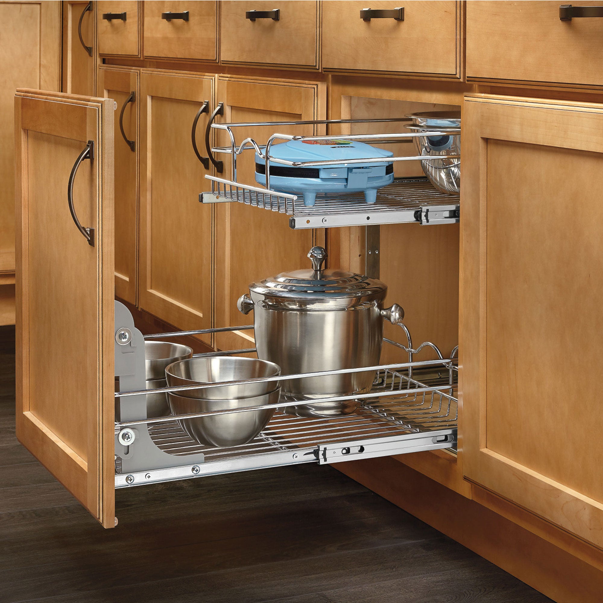 Rev-A-Shelf 18 Inch Pull Out 2 Tier Wire Baskets, Plated Chrome (4 Pack)