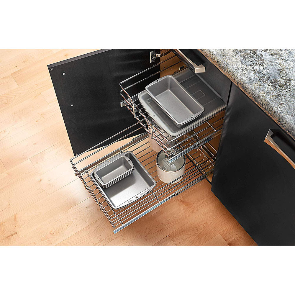 Rev-A-Shelf 18 Inch Pull Out 2 Tier Wire Baskets, Plated Chrome (4 Pack)