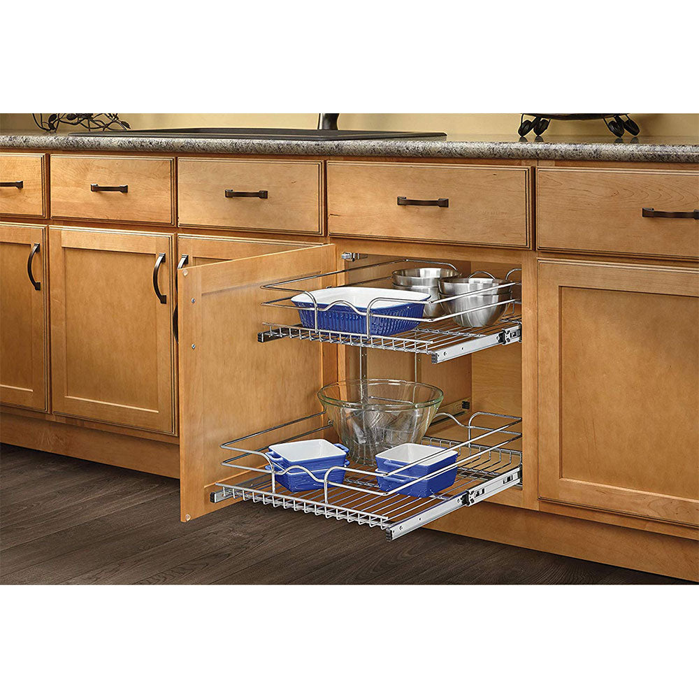 Rev-A-Shelf 18 Inch Pull Out 2 Tier Wire Baskets, Plated Chrome (4 Pack)
