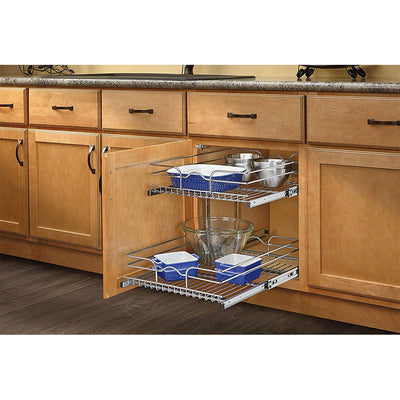 Rev-A-Shelf 18 Inch Pull Out 2 Tier Wire Baskets, Plated Chrome (3 Pack)
