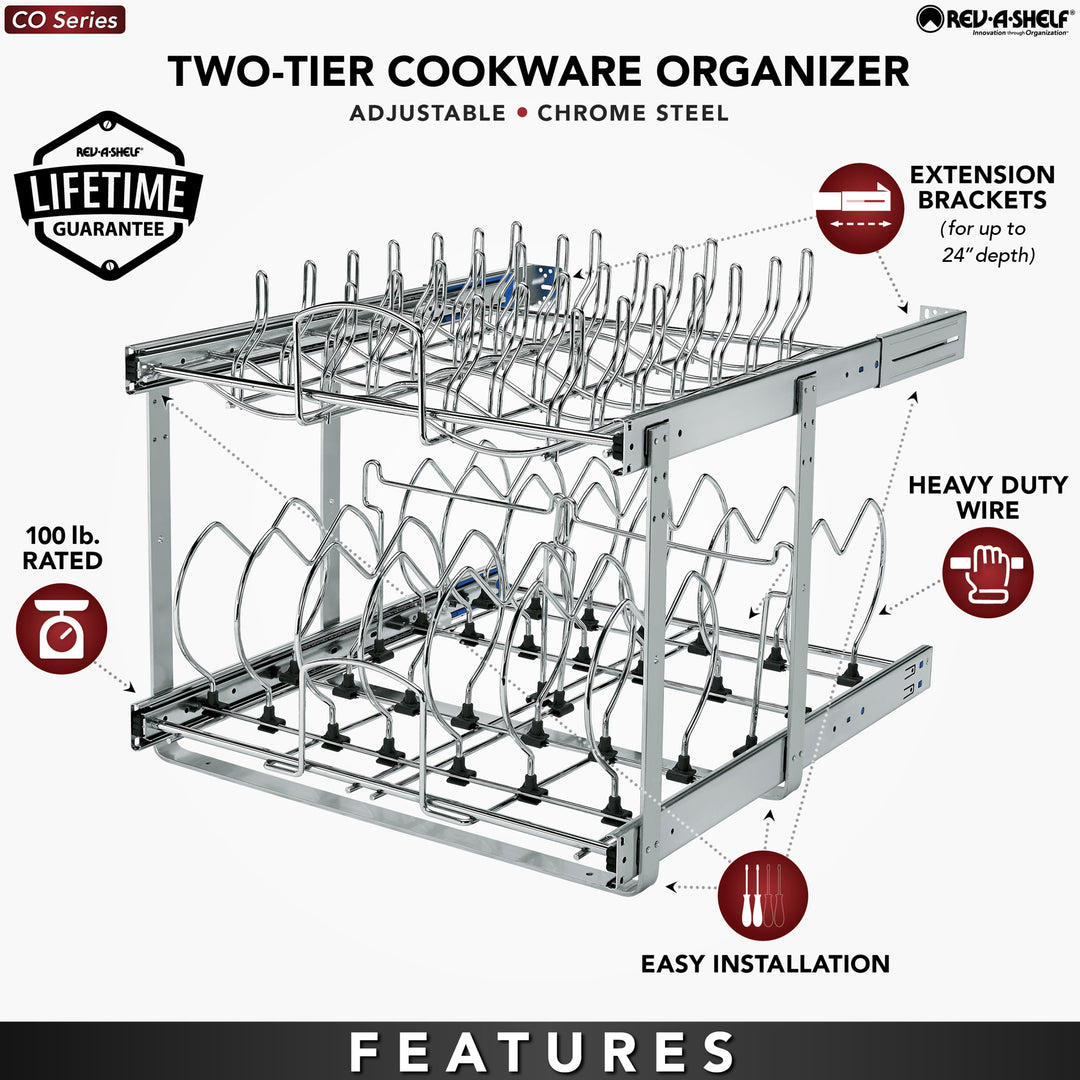 Rev-A-Shelf Pullout Cabinet Pot and Pan Organizer, 21" Width, 5CW2-2122-CR