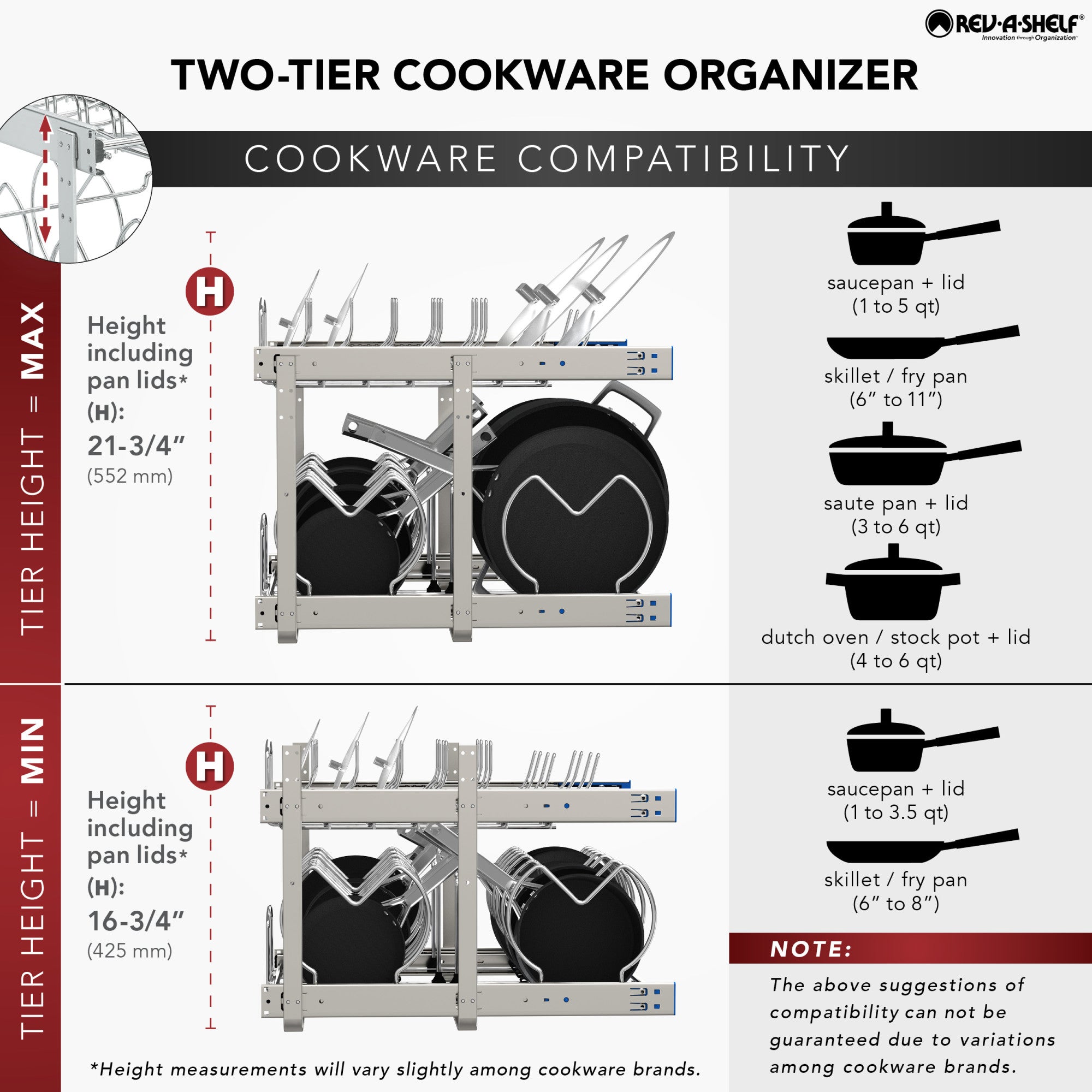 Rev-A-Shelf 5CW2-2122-CR 21" 2-Tier Wire Cookware Organizer (Open Box) (2 Pack) - VMInnovations