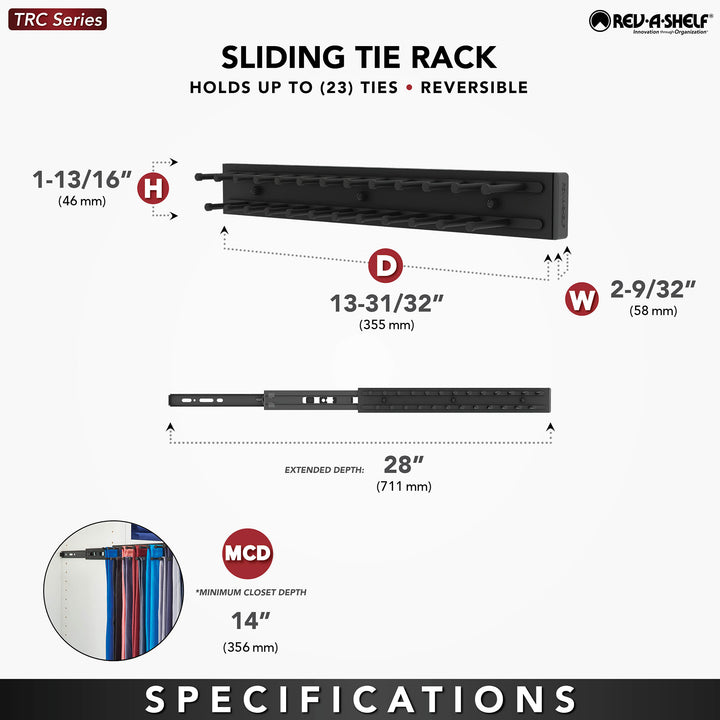 Rev-A-Shelf 14" Side Mount Extending Tie Organization Rack, Chrome, TRC-14CR