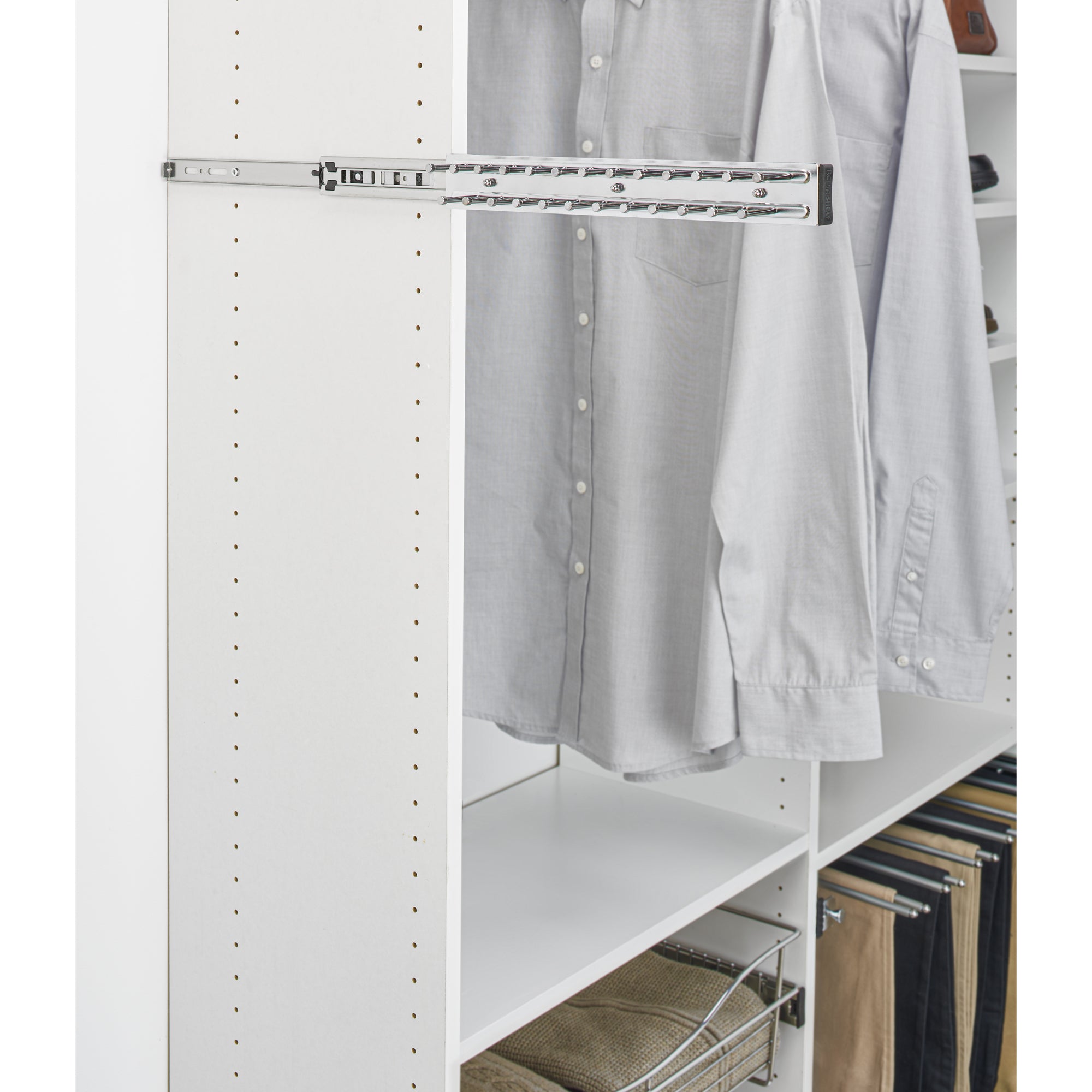 Rev-A-Shelf  14in Side Mount Extending Tie Organization Rack, Chrome (Open Box)