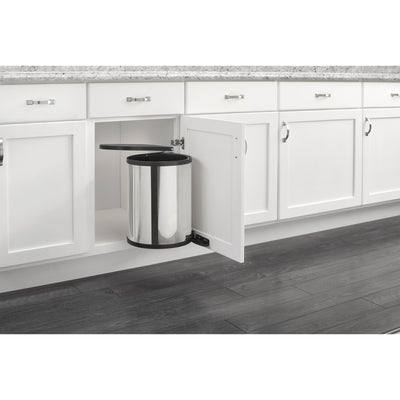 Rev-A-Shelf 15 Liter Pivot Out Under Sink Trash Can Stainless Steel, 8-010314-15