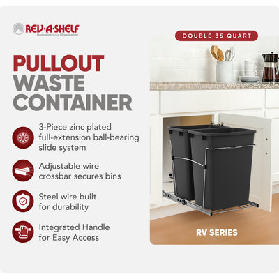 Rev-A-Shelf Double 35-qt Pullout Waste Bin Kitchen Storage Trash Can (For Parts)