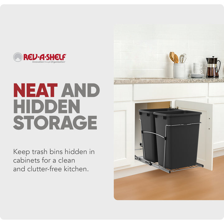 Rev-A-Shelf Double Pullout Trash Can 35 qt. for Kitchen, Black, RV-18KD-18C S