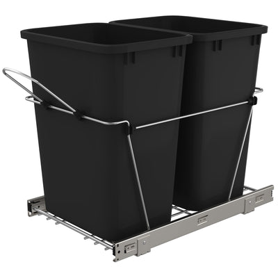 Rev-A-Shelf Double Pull Out Trash Can 35 Qt for Kitchen, Black, RV-18KD-18C S