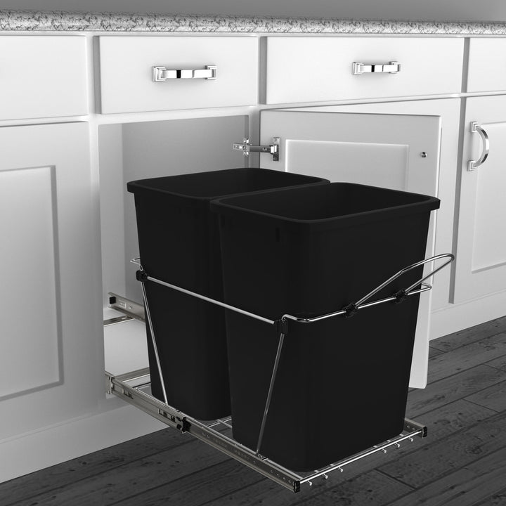 Rev-A-Shelf Double Pullout Trash Can 35 qt. for Kitchen, Black, RV-18KD-18C S