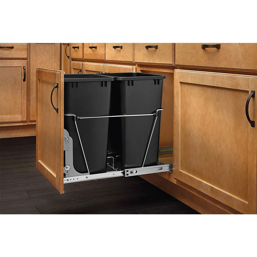 Rev-A-Shelf Double Pullout Trash Can 35 qt & Flip Top Waste Bin Lid