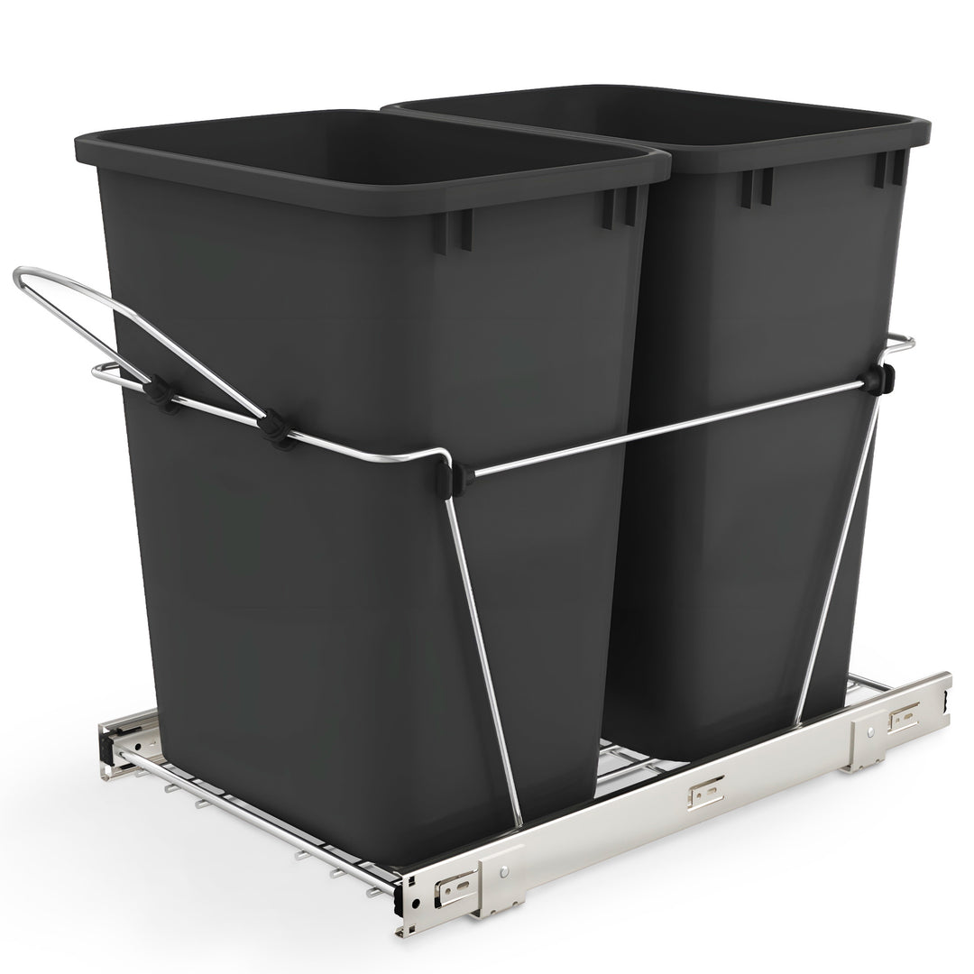 Rev-A-Shelf Double Pullout Trash Can 35 qt. for Kitchen, Black, RV-18KD-18C S