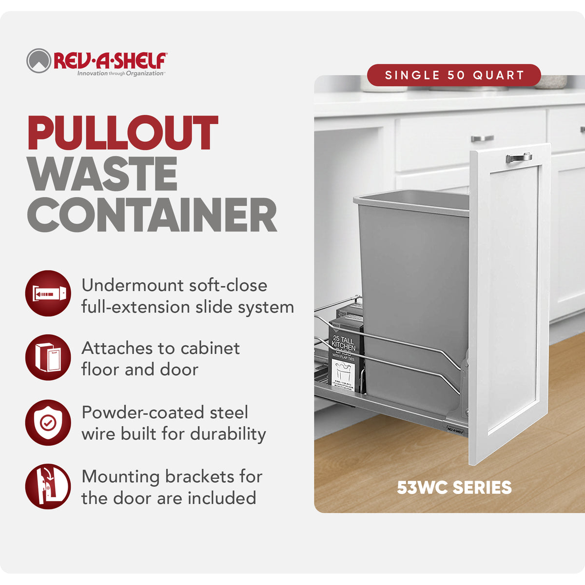 Rev-A-Shelf 53WC-1550SCDM-117 50 Quart Pullout Waste Container Trash Can (Used)