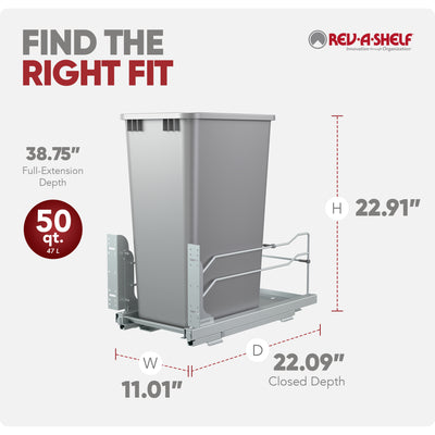 Rev A Shelf 53WC-1550SCDM-117 50 Quart Pullout Waste Container, Gray (Open Box)