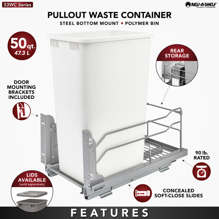 Rev-A-Shelf Pullout Kitchen Trash Can 50 qt. with Soft-close, 53WC-1550SCDM-117