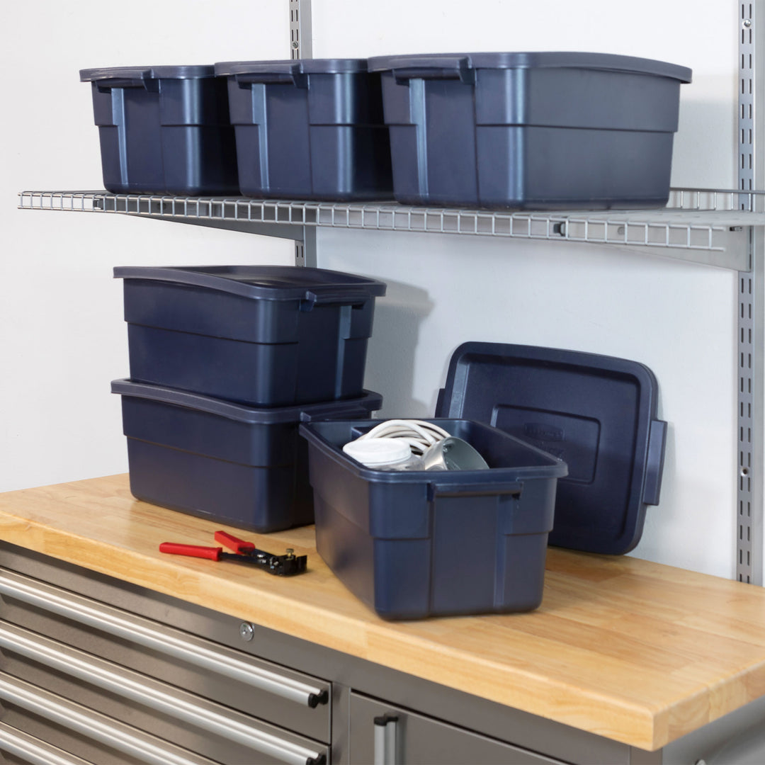 Rubbermaid Roughneck 3 Gallon Rugged Storage Tote Container, Blue (6 Pack)(Used)