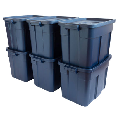 Rubbermaid 18 Gallon Storage Container, Dark Indigo Metallic (6 Pack) (Damaged)