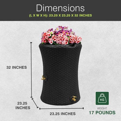 Good Ideas Impressions 50 Gal Nantucket Dual Spigot Rain Barrel Planter, Black
