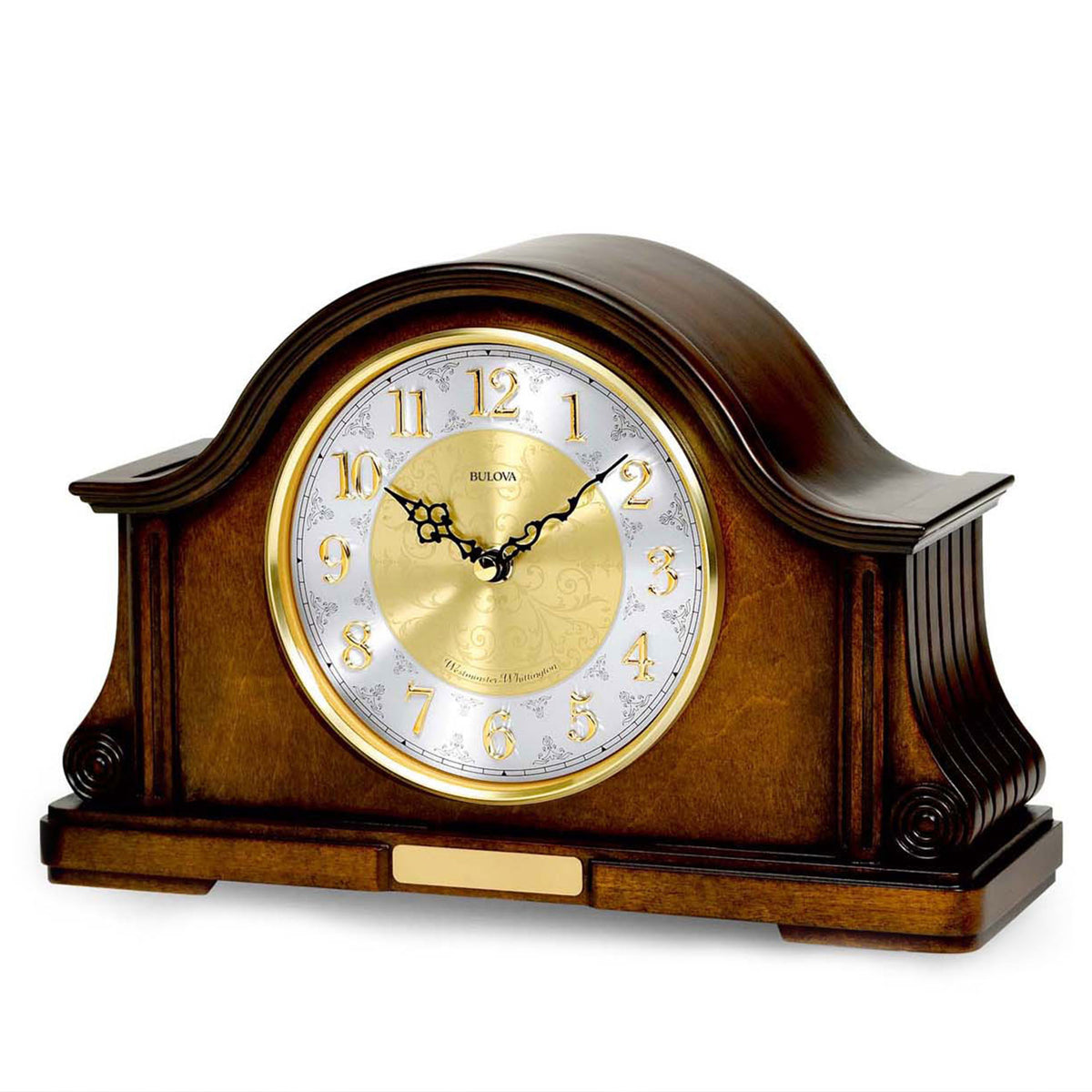 Bulova Clocks Chadbourne Desk Clock with Solid Wood and Walnut Finish (Open Box)