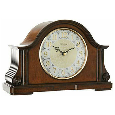 Bulova Clocks Chadbourne Desk Clock with Solid Wood and Walnut Finish (Open Box)