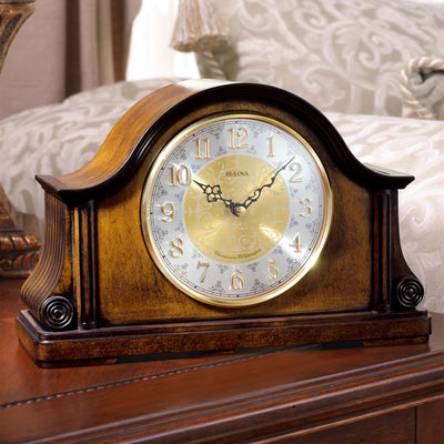 Bulova Clocks Chadbourne Desk Clock with Solid Wood and Walnut Finish (Open Box)