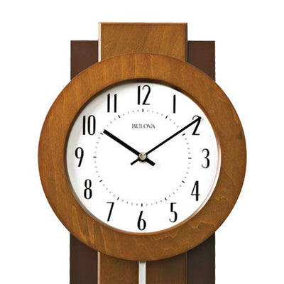 Bulova Clocks Avent 23 Inch 2 Tone Walnut and Mahogany Pendulum Clock (Open Box)